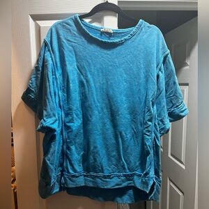 J HER Cotton Blue terry knit sweatshirt boxy boho top